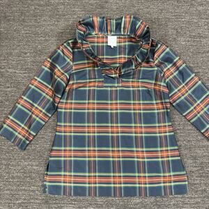 Tuckernuck Devon Baer Stewart Shirt Women Medium Plaid Ruffle Collar Preppy Silk